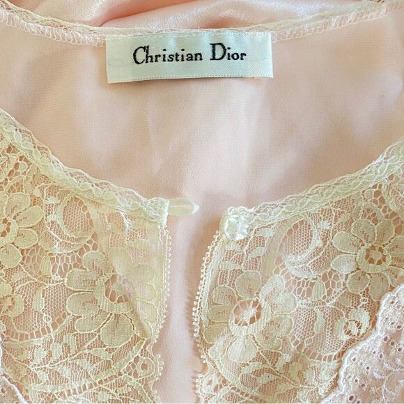 Christian Dior Vintage 80s Pale Pink Satin Lace Embroidered Nightgown Sz XL - Picture 13 of 16